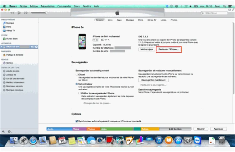 Restaurer à partir d'iTunes