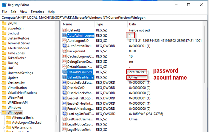 Changer la valeur des données AutoAdminLogon de 0 à 1