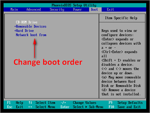 Modifier l’ordre de démarrage dans le BIOS