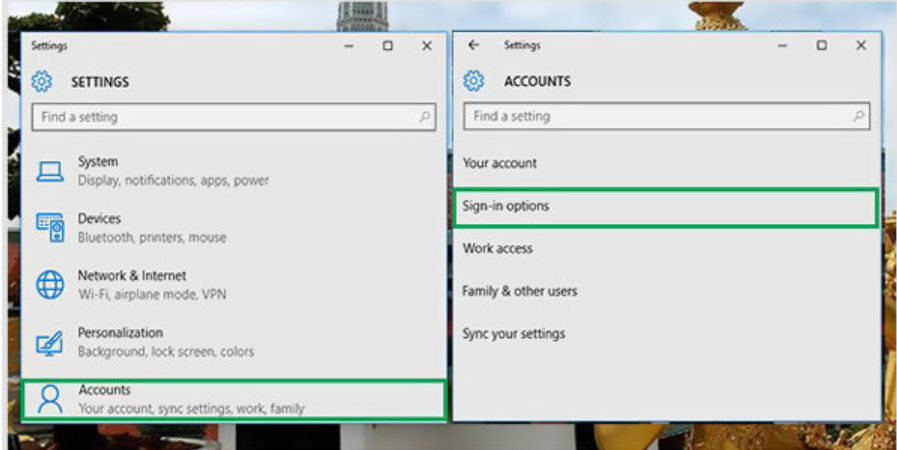 choisissez la sélection Comptes