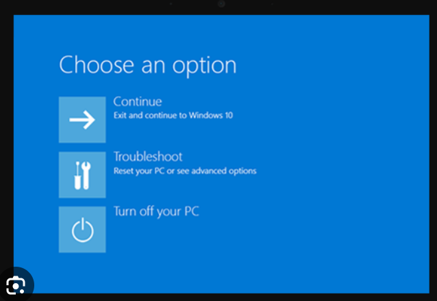  Choisissez 'Dépannage' dans l'écran suivant