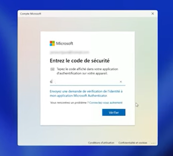 Confirmez votre identité avec le code de vérification Microsoft
