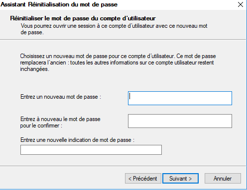 Tapez et confirmez le nouveau mot de passe