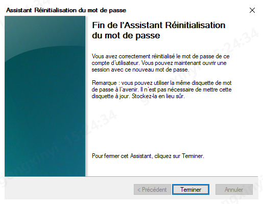 finaliser la réinitialisation du mot de passe