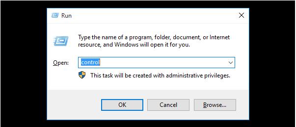 Tapez win+R puis control