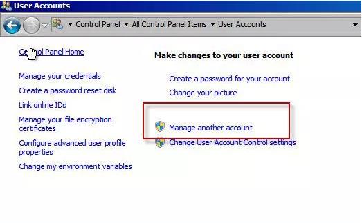 Cliquez sur Gérer un autre compte
