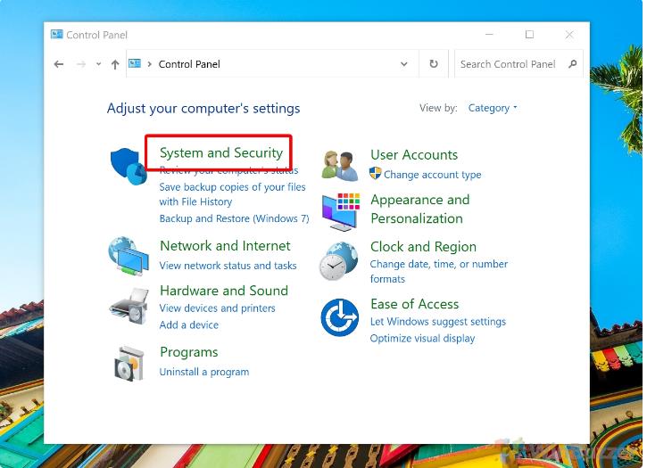 sélectionnez Système et sécurité