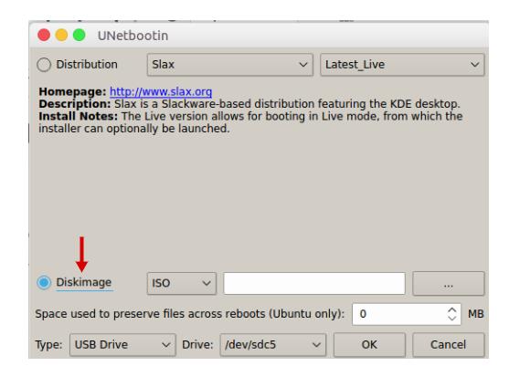 Ouvrez Unetbootin et choisissez l'image disque