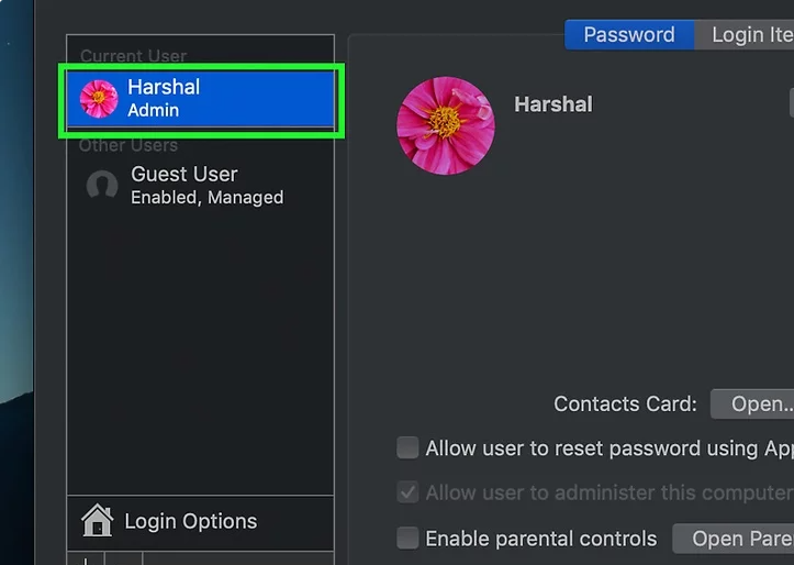 Sélectionnez l'utilisateur dont vous souhaitez réinitialiser le mot de passe