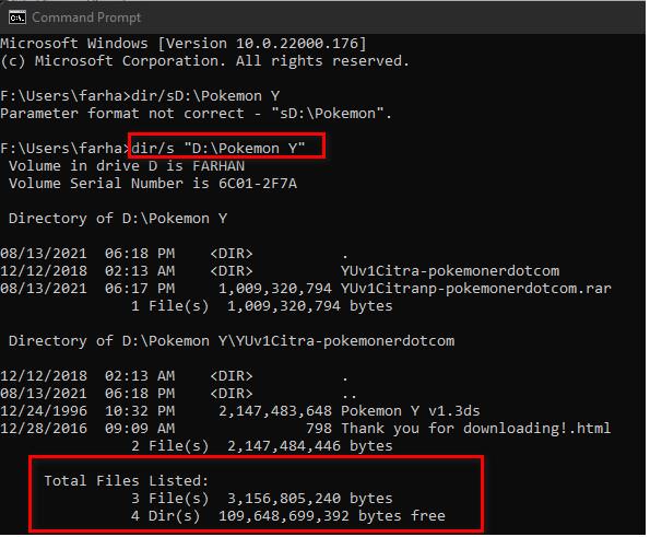 Utilisez l'invite de commande pour voir la taille du fichier