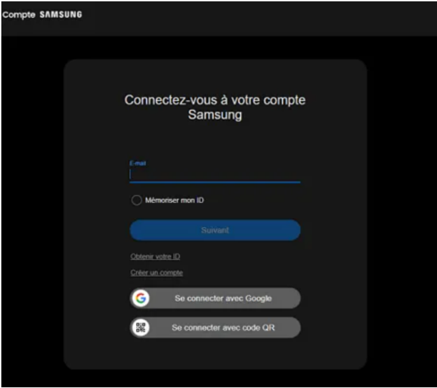 saisir vos identifiants Samsung