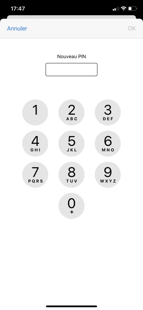 saisir un nouveau PIN