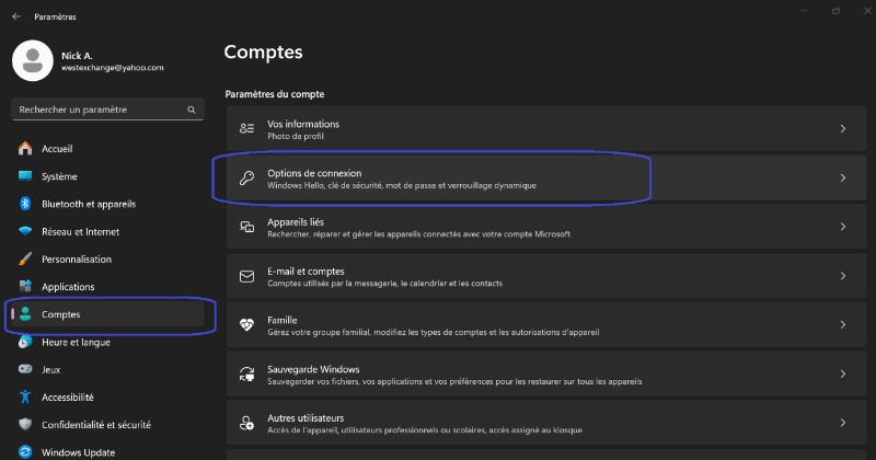 Choisissez à l’option Option de connexion