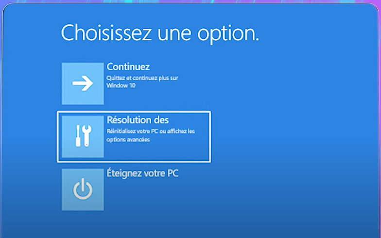 accéder au menu de récupération