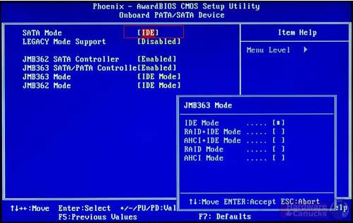 Vérifiez les paramètres du mode disque dur