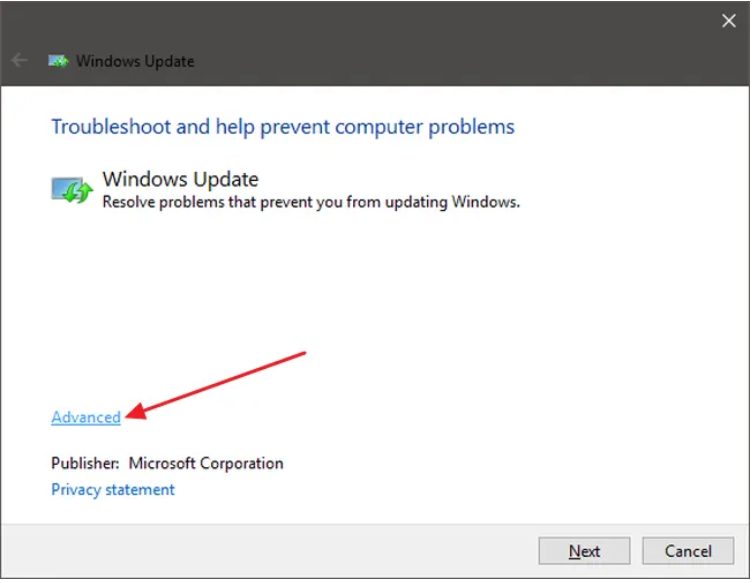 Cliquez ensuite sur le lien Avancé