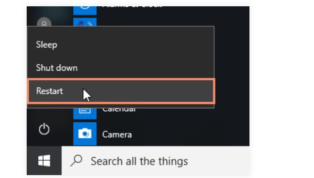 cliquez sur Redémarrer