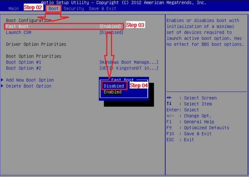 Désactivez le démarrage rapide
