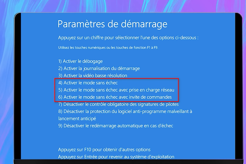 accéder au mode sans échec F5
