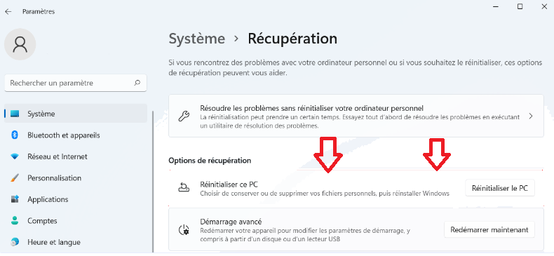 réinitialiser le pc