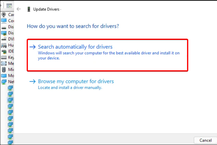 choisir recherche automatique des pilotes