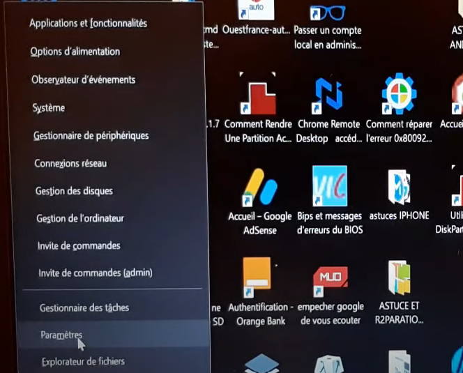 Appuyez sur la combinaison Windows + X et cliquez sur Paramètres