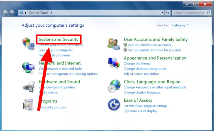 sélectionnez Système et sécurité