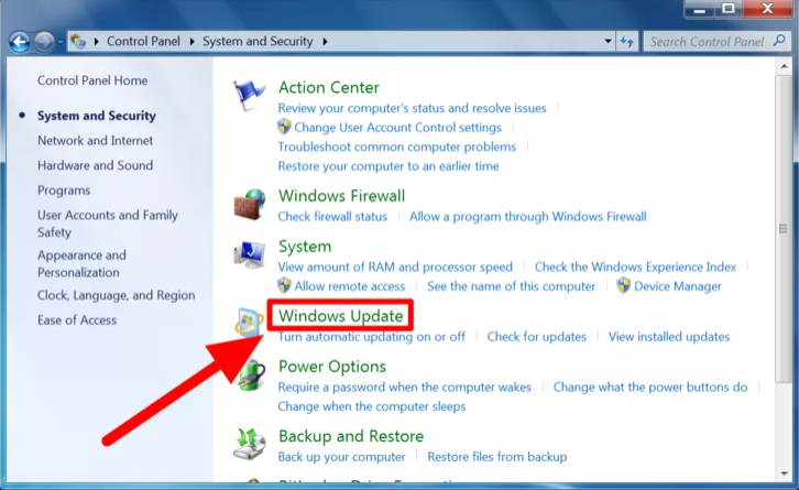 sélectionnez Windows Update