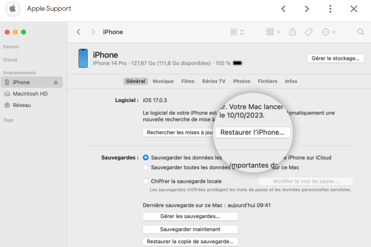 Restaurer l'iPhone 
