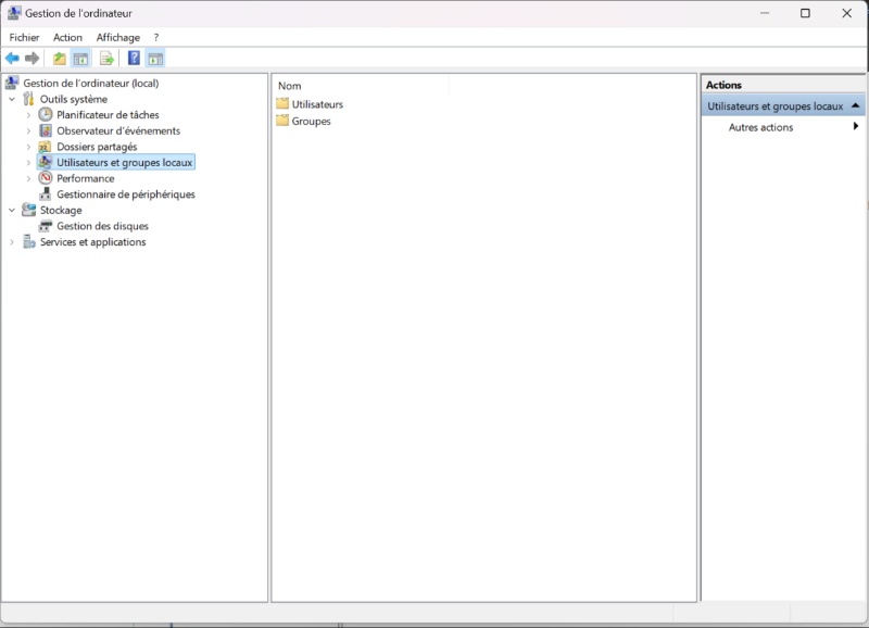 rechercher l’option ‘’utilisateur et groupe locaux
