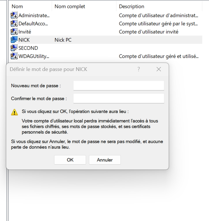 saisir un nouveau de passe windows 10