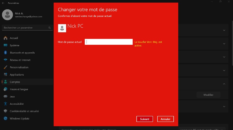 saisir votre mot de passe actuel
