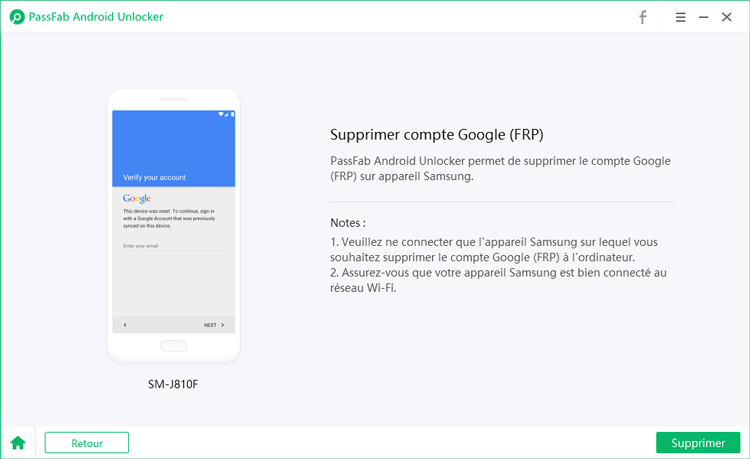 cliquez sur le bouton de suppression de démarrage dans le déverrouillage android passfab