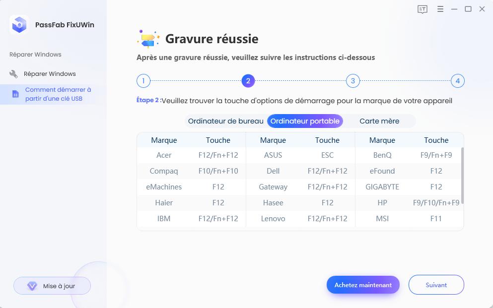 trouver la clé de démarrage