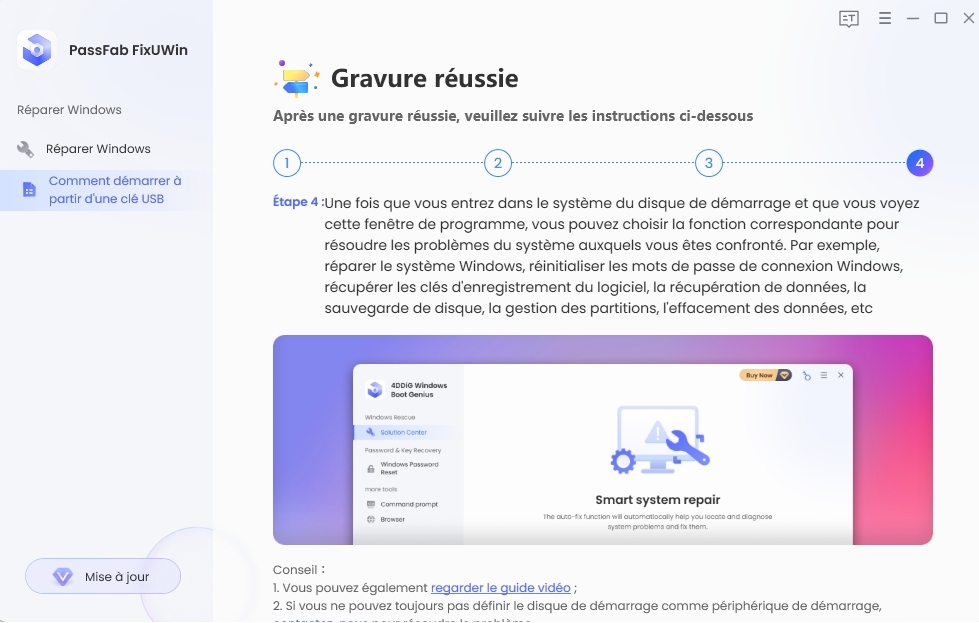 sélectionnez la fonction appropriée pour réparer votre ordinateur