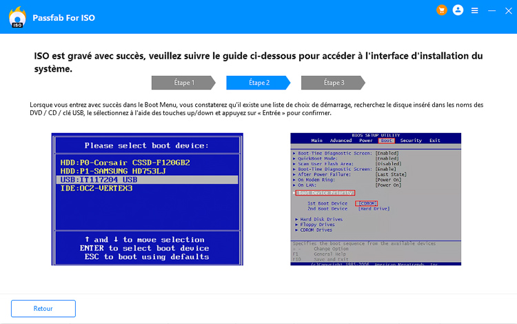 suivez le guide pour choisir un périphérique de démarrage