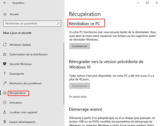 reinitialiser windows
