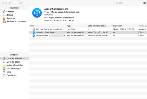 mot de passe trousseau session