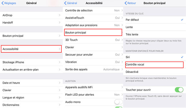 commande vocale pour déverrouiller l'iPhone sans bouton d'accueil