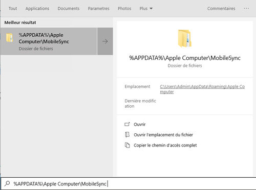 emplacement sauvegarde iphone