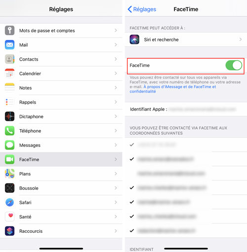 Activer désactiver FaceTime