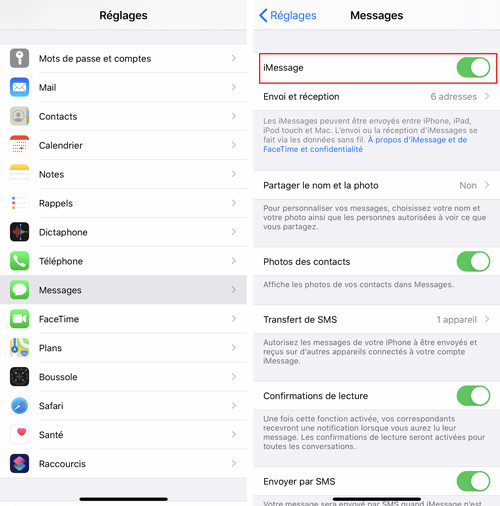 Activer désactiver iMessage