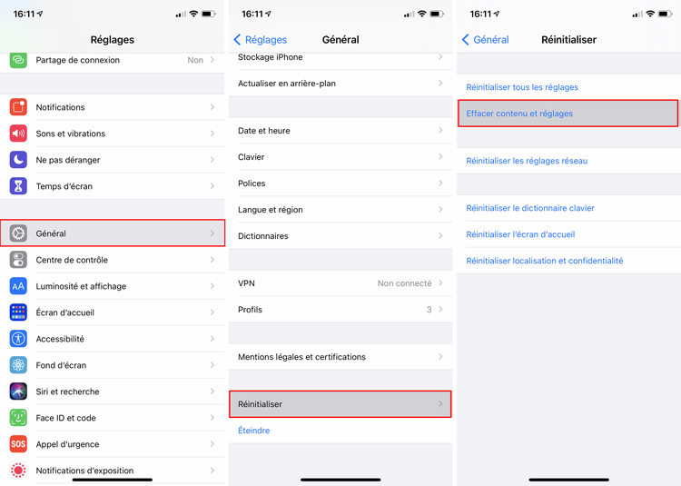 phone reinitialiser contenu reglages