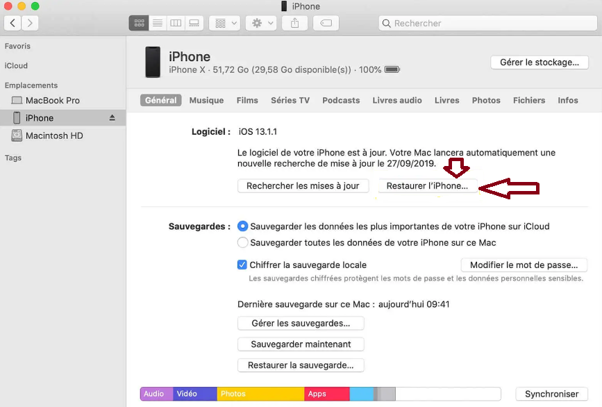 éinitialiser le téléphone