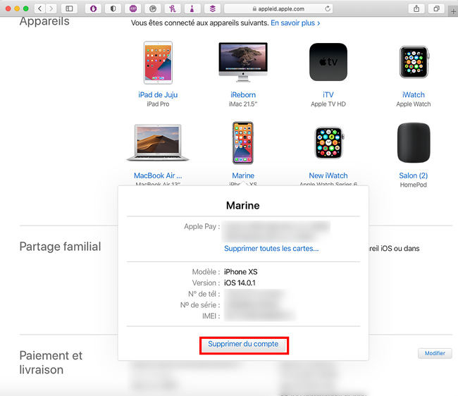 Supprimer du compte un appareil