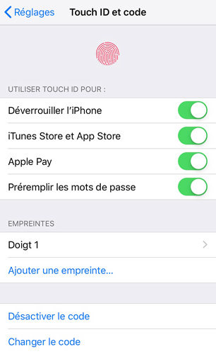 ajouter une empreinte digitale pour déverrouiller l'iPhone sans bouton d'accueil