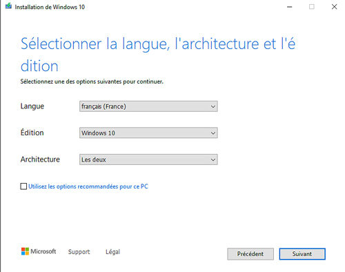 la langue d’installation