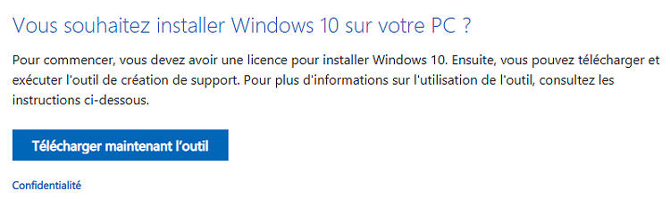 cliquez sur l'outil de téléchargement maintenant pour télécharger Windows 10 iso