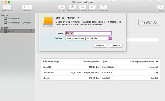 Formater une clé USB avec l’Utilitaire de disque