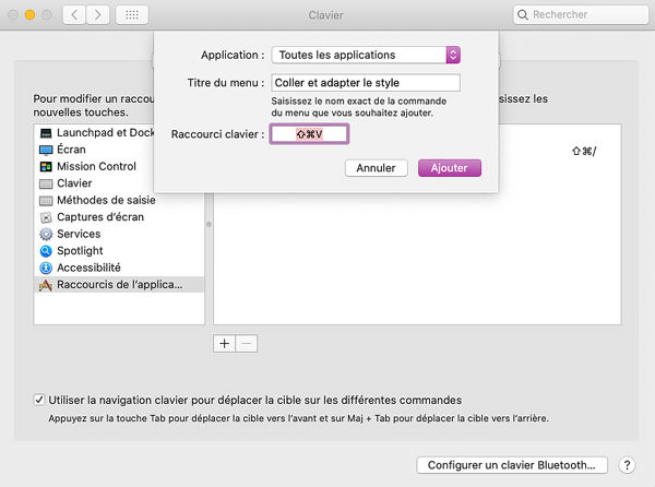 Ajouter un raccourci sur Mac